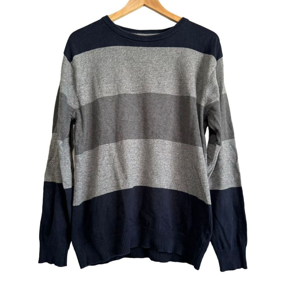 Retrofit Men's Pullover Striped‎ Sweater Navy Blue Gray Stripe Size Large